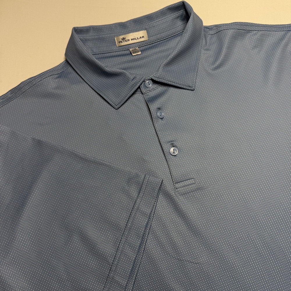 Peter Millar Mens XXL Blue Micro Dot Performance Golf Polo Short Sleeve